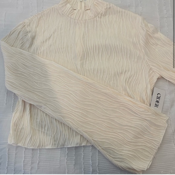 - Cider Textured Bell Sleeve High Neck Top - Picture 2 of 7